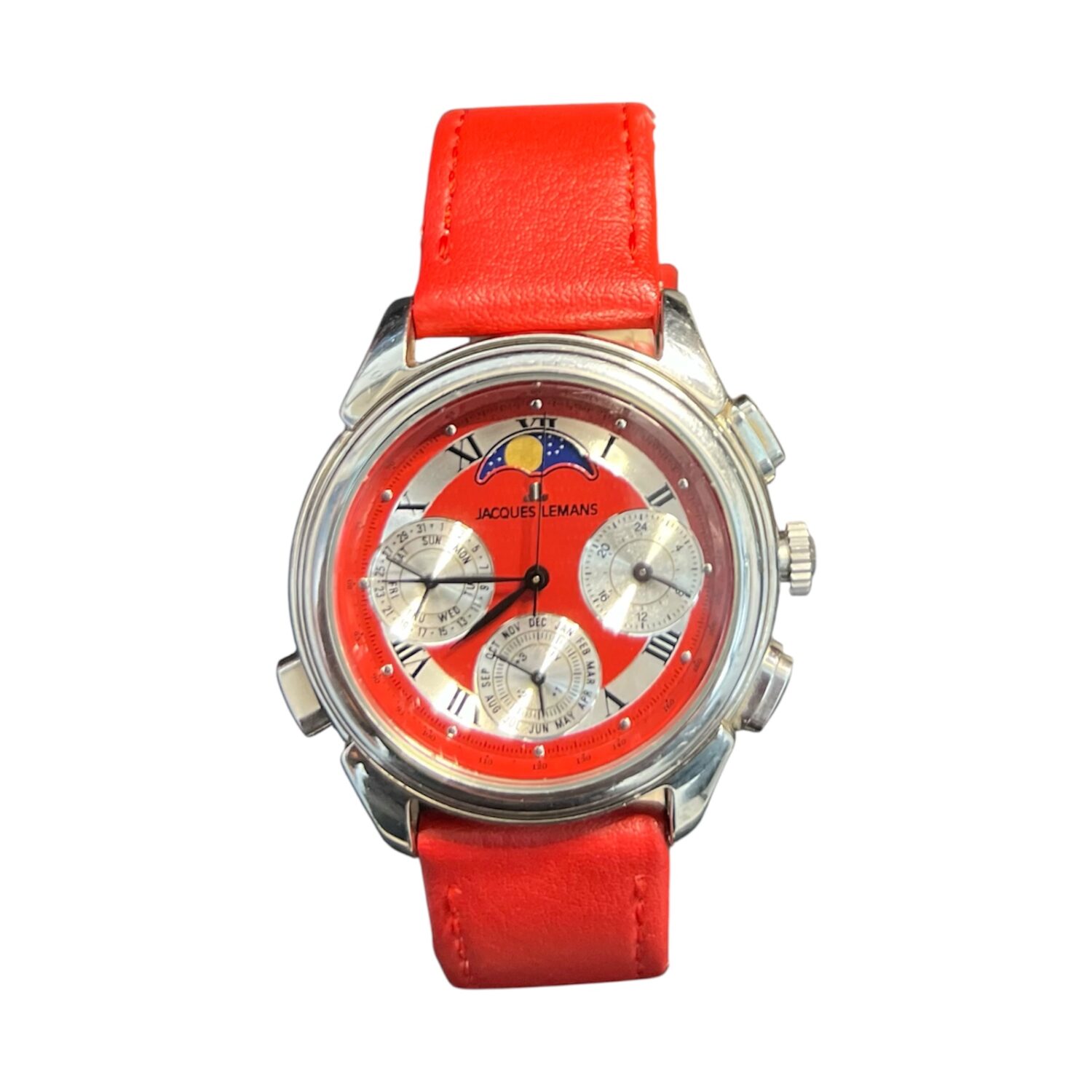 Jacques Lemans Herrenarmbanduhr – Multifunktion & Mondphase – Rot