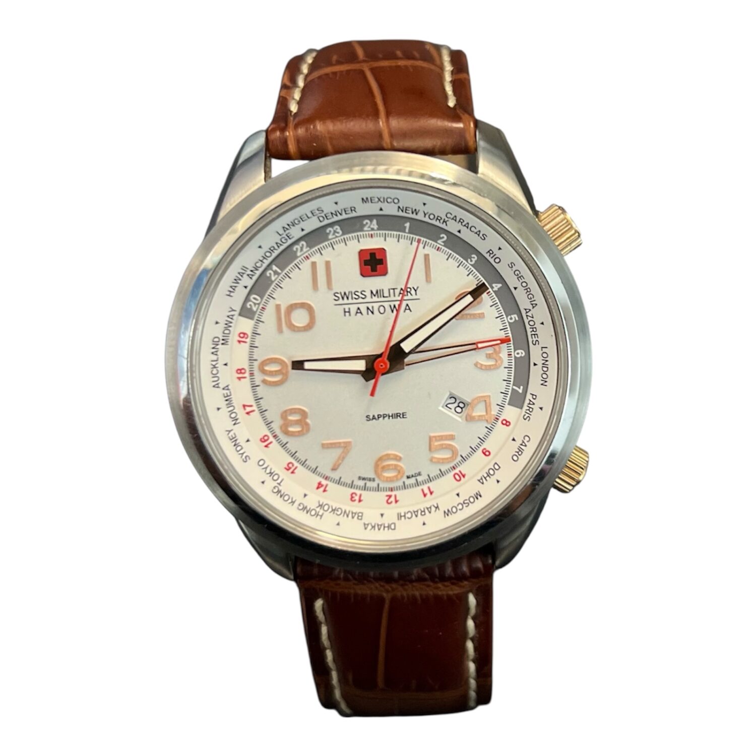 Swiss Military Hanowa Herren – Lederarmband –  Saphirglas